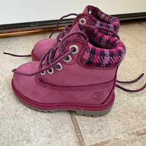 raspberry pink plaid Timberland boots size 4.5 boot waterproof tartan trim